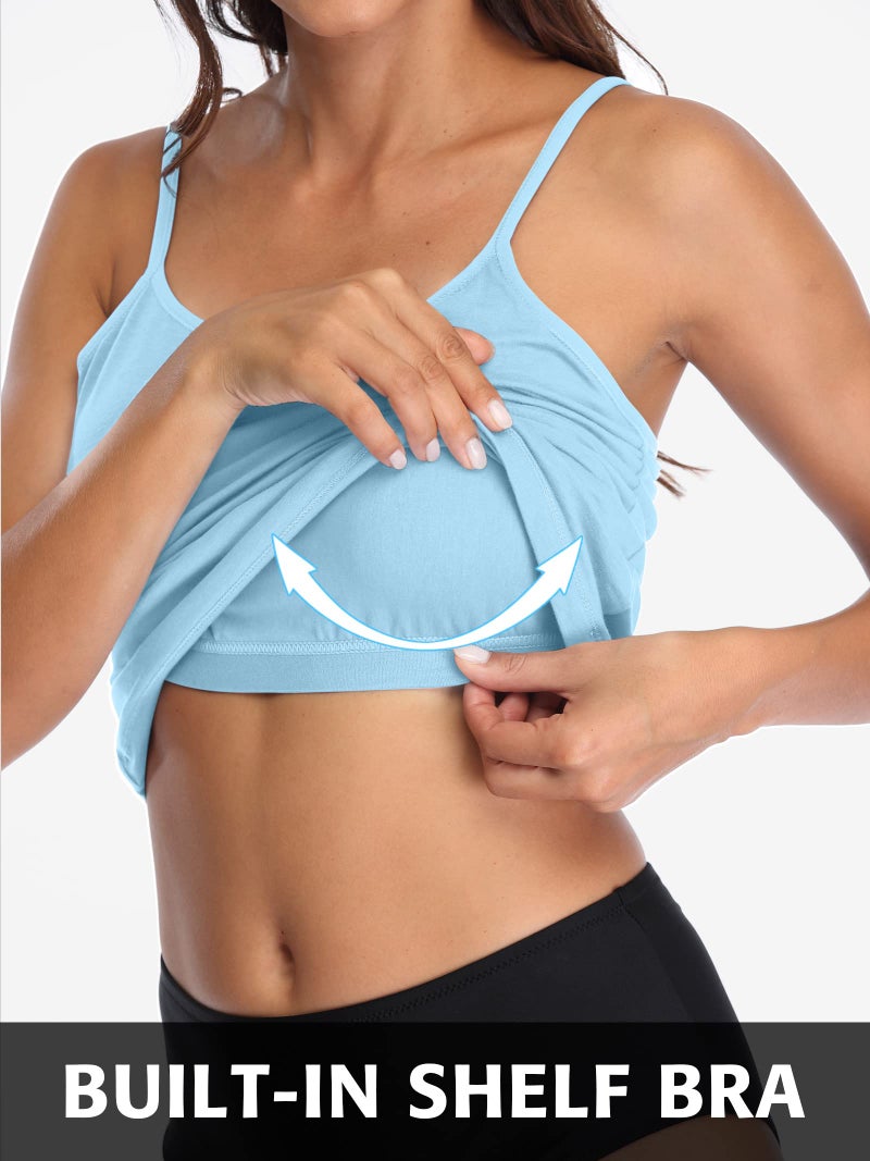 ATTRACO Womens Spaghetti Strap Camisole with Shelf Bra Tank Top Packs Blue Black S - Image 3